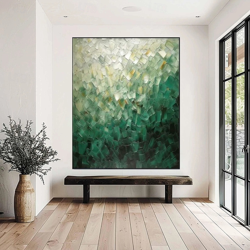 Pintura al óleo hecha a mano, lienzo, decoración artística de pared, abstracto verde contemporáneo para decoración del hogar, pintura enrollada sin marco y sin estirar 2026 - $85.99 –P3