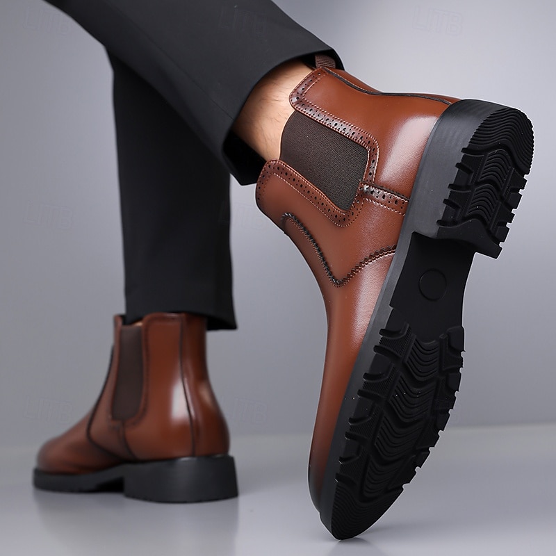 Homme Bottes Rétro Marche ancien Quotidien Cuir PU Confortable Bottes Mi-Mollet Mocassin Brun foncé Noir Printemps Automne de 2025 ? $54.99 –P8