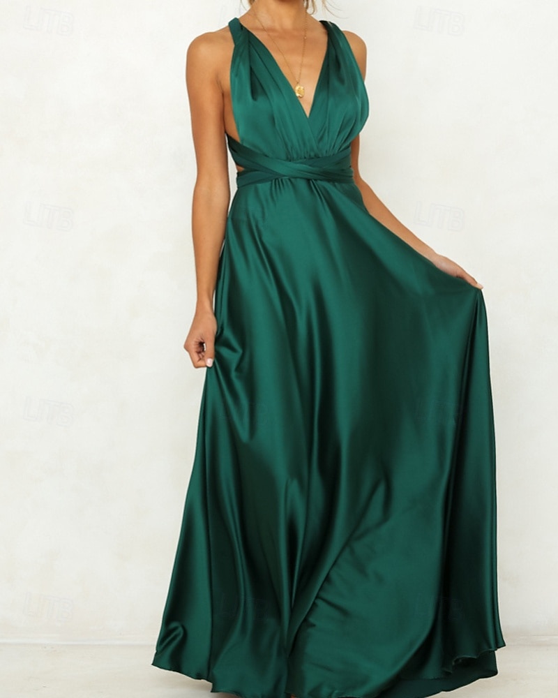 Damen Langes Kleid Maxikleid Partykleid Cocktailkleid Satinkleid Unterkleid Mode Modern Party Abendgesellschaft Normale Passform Einfach Langarm V Ausschnitt Rosa Wein Marineblau Dunkelgrün Frühling 2025 - $25.19 –P3