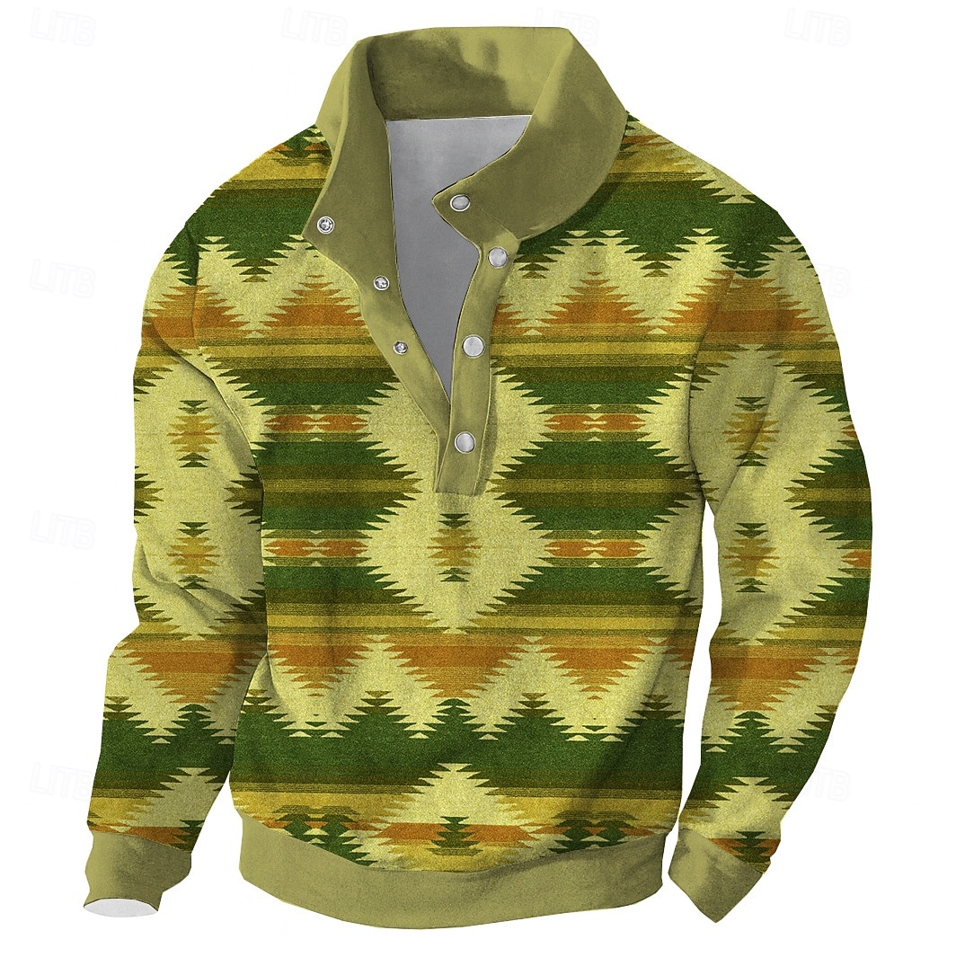 Men's Patchwork Sweatshirt Ethnic Vintage Retro Long Sleeve High Neck Outdoor Sports Outdoor Travel Blue Brown Green Buttons Fall Winter Designer S M L XL XXL 3XL 2026 - $28.99 –P5