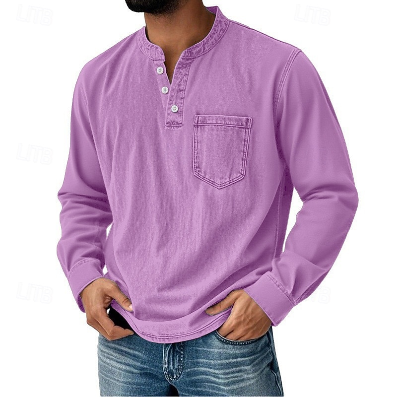 Pánské Retro Tričko Henley Tričko Tričko Dlouhý rukáv Retro Na běžné nošení Ležérní Jaro Podzim Celý rok Černá Růžová Fialová Vodní modrá Hnědá Henley Tričko Henley 2025 - $27.99 –P9