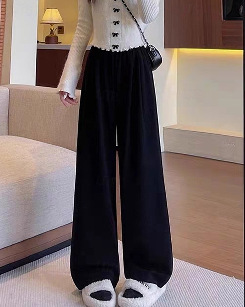 Per donna Pantaloni in Pile Gamba larga Pantaloni Moda Streetwear Lunghezza intera Vita Alta Semplice Elastico in vita Lavorato a maglia Caldo Confortevole Micro-elastico Streetwear Abbigliamento del 2025 a $27.99 –P14