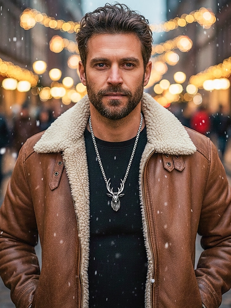 Collier tête de cerf en alliage pour homme - Collier pendentif bois de cerf vintage, parfait pour le style extérieur et comme cadeau de Noël de 2025 ? $7.99 –P1