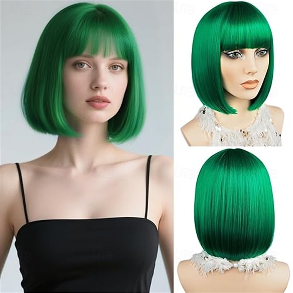 Peruca bob azul com franja curta e reta, peruca de cabelo sintético de 12 polegadas com aparência natural para uso diário em festas # azul bebê de 2026 por $16.49 –P5