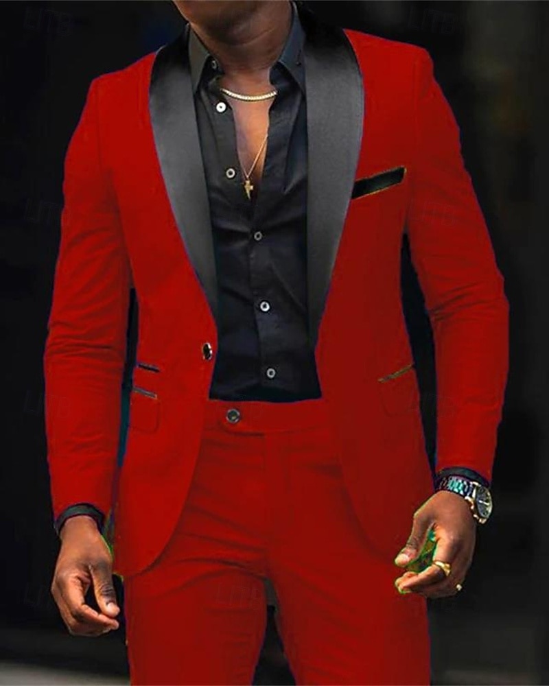 Męskie Marynarka + spodnie wizytowe Marynarka Garnitury Biznes Spotkanie towarzyskie Wesele 2 elementy Moda Codzienny Wiosna Jesień Poliester Kolorowy blok Kieszeń Guziki Wygodny Guziki jednorzędowe 2025 - $89.99 –P13
