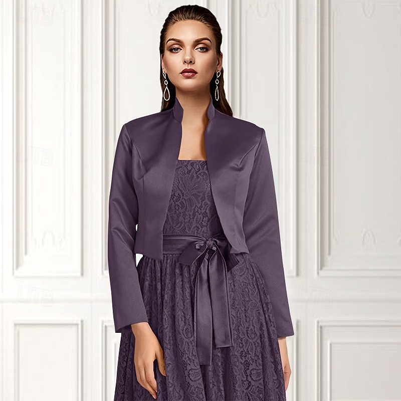 Solid frakker  jakker sateng bryllup  fest kveld  uformell bryllupsgjest pakker  bolero med drapering  solid kjole å imponere 2025 - $39.99 –P16