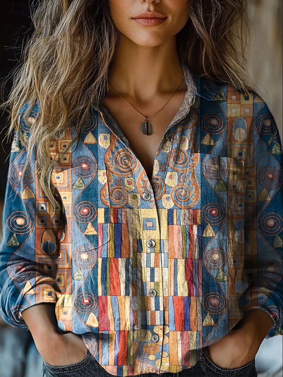 Femmes Chemise Fleuri Graphique Paisley Élégant Rétro Vintage Basique manche longue Col de chemise Hauts Réguliers Quotidien Fête Avec Poches Boutons Imprimé Bleu Bleu Ciel Kaki Été de 2026 ? $27.99 –P2
