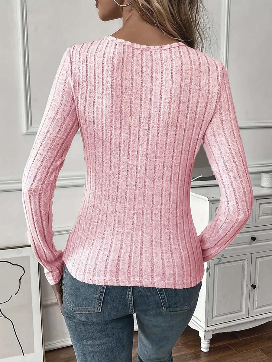 Per donna Blusa Pizzo Patchwork Tinta unica Elegante Essenziale Casual Manica Lunga Girocollo Top Regolari Quotidiano Nero Bianco Rosa Viola Grigio Primavera Autunno Inverno del 2026 a $21.99 –P17