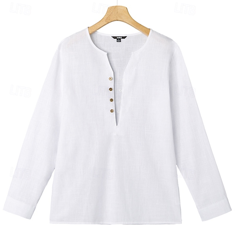 Per uomo Camicia Camicia di lino Camicia Estiva Camicia da Spiaggia Tinta unica Vacanza Casuale Nero Bianco Blu Verde Manica Lunga Henley Estate Primavera Abbigliamento del 2026 a $25.99 –P9