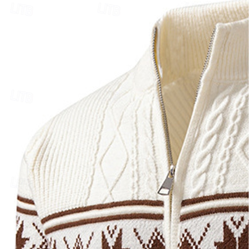 Herren Pullover Strickjacke Fair Isle Sweater Gerippt Stricken Normale Oberteile Gestrickt Einfach Stehkragen Urlaub Mode Lässig Alltagskleidung Bekleidung Winter Frühling & Herbst Schwarz Weiß M L XL 2026 - $45.99 –P8