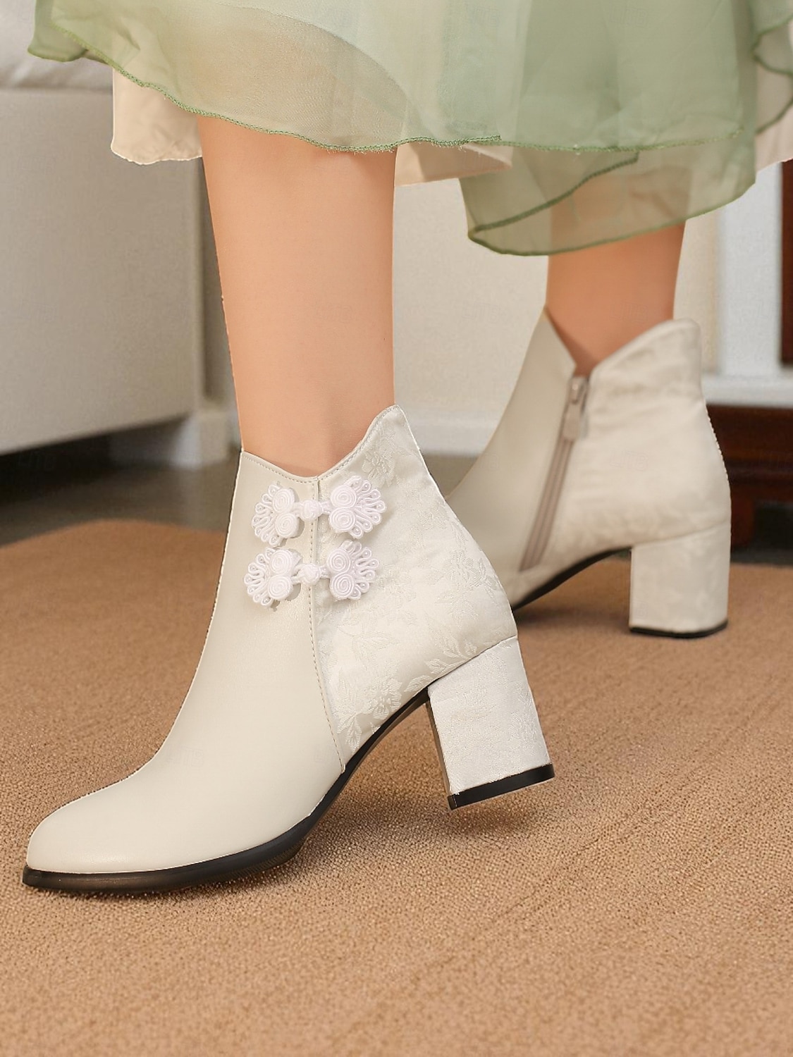 Weiße Damen-Stiefeletten aus Kunstleder mit Jacquard und Blockabsatz – stylische kurze Winterstiefeletten für Damen, ideal für Urlaubspartys, Outdoor-Bekleidung und lässigen Streetstyle 2026 - $59.99 –P6