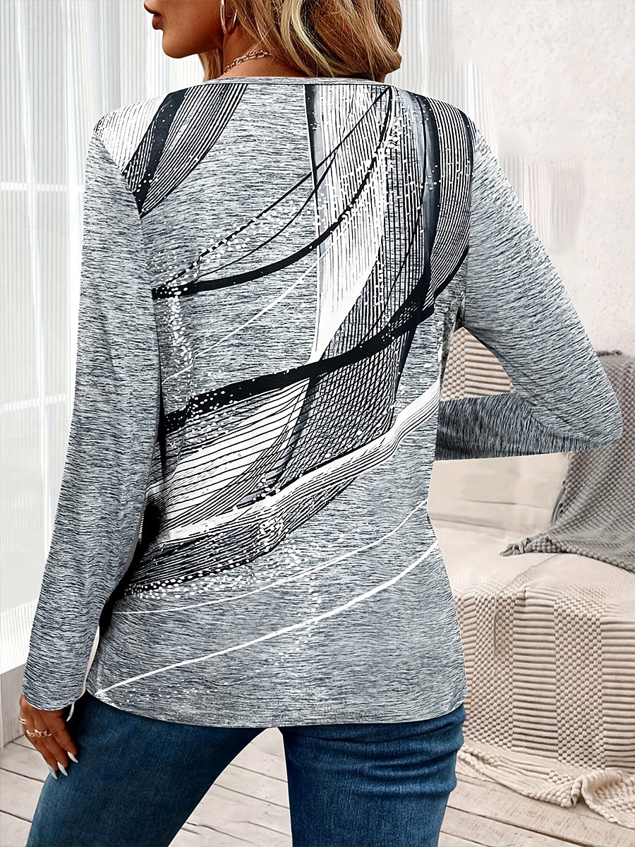 Per donna Maglietta Stampato Grafico Astratto Vintage Elegante Classico Manica Lunga Girocollo Top Regolari Quotidiano Rosa Grigio Azzurro Primavera Autunno Inverno del 2026 a $24.99 –P4