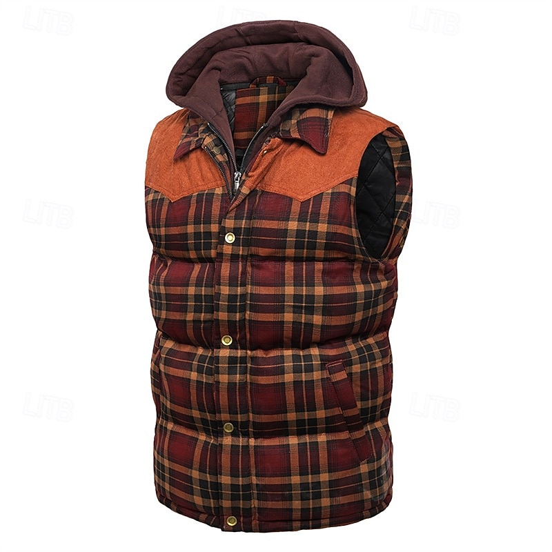 Per uomo Gilet imbottito Gilet Vacanza Quotidiano Data Moda Casual Autunno Inverno Tasca Poliestere Caldo Confortevole Plaid Cerniera Con Cappuccio Vestibilità regolare Rosso Verde Verde militare del 2026 a $69.99 –P3