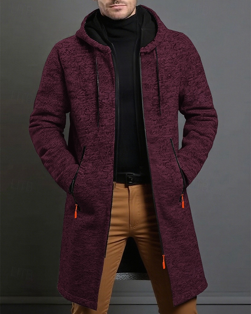 Férfi Felöltő Ballonkabát Hosszú Trench kabát Vakáció Napi Tavasz Tél Poliészter Szélbiztos Melegen tartani Felsőruházat Ruházat Divat Klasszikus Sima Zseb Kapucni Cipzár 2026 - $27.99 –P17