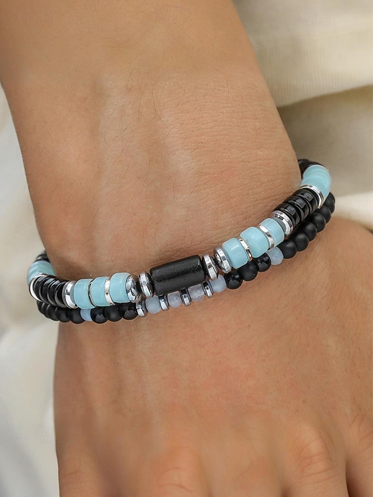 Armbåndssett med natursteinperler til menn, bohemsk lagdelt stretcharmbåndsmykke til fritidsbruk, fester og gaver 2026 - $11.99 –P2