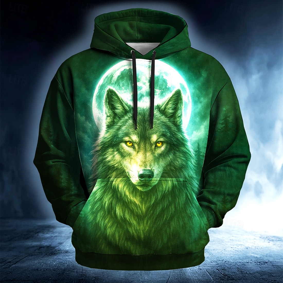 Men's Moon Wolf 3D Hoodie Sweatshirt Cool Daily Long Sleeve Crew Neck Club Streetwear Blue Purple Green Drawstring Fall Winter Designer S M L XL XXL XXXL 2026 - $28.99 –P3