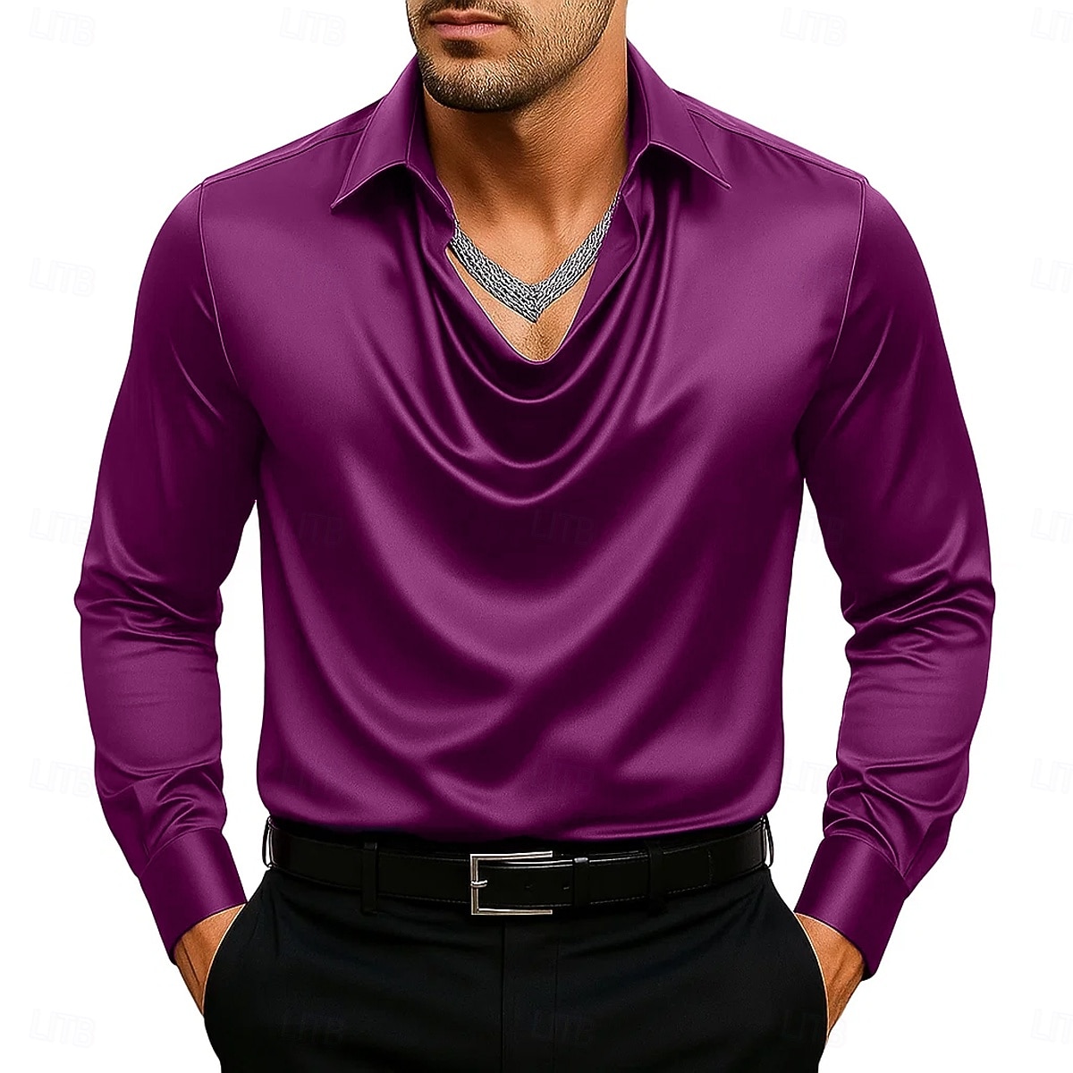 Per uomo Camicia Come la seta Camicia in raso Camicia casual Semplice Formale Matrimonio Blu marino Viola scuro Manica Lunga Bavero Primavera & Autunno Tutte le stagioni Abbigliamento Arricciato del 2025 a $23.99 –P1