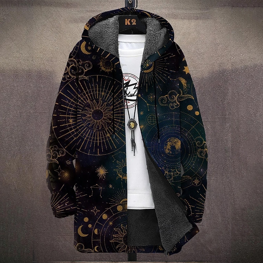 Ανδρικά Βίκινγκ Χειμερινό παλτό Μπουφάν fleece Παλτό Διατηρείτε Ζεστό Άνετο Βίντατζ Causal Καθημερινά Ρούχα Φερμουάρ Τσέπη 3D εκτύπωση Φθινόπωρο Χειμώνας Με Κουκούλα Μακρυμάνικο Μαύρο 2026 - $56.99 –P1