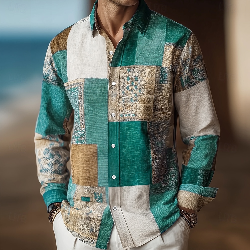 Per uomo Blocco di colori Patchwork Motivo Geometrico Camicia Camicia con Bottoni Manica Lunga Vintage Retrò All'aperto Casual Quotidiano Primavera Autunno Collo ripiegato Stampa 3D Camicia tipo lino del 2026 a $27.99 –P6