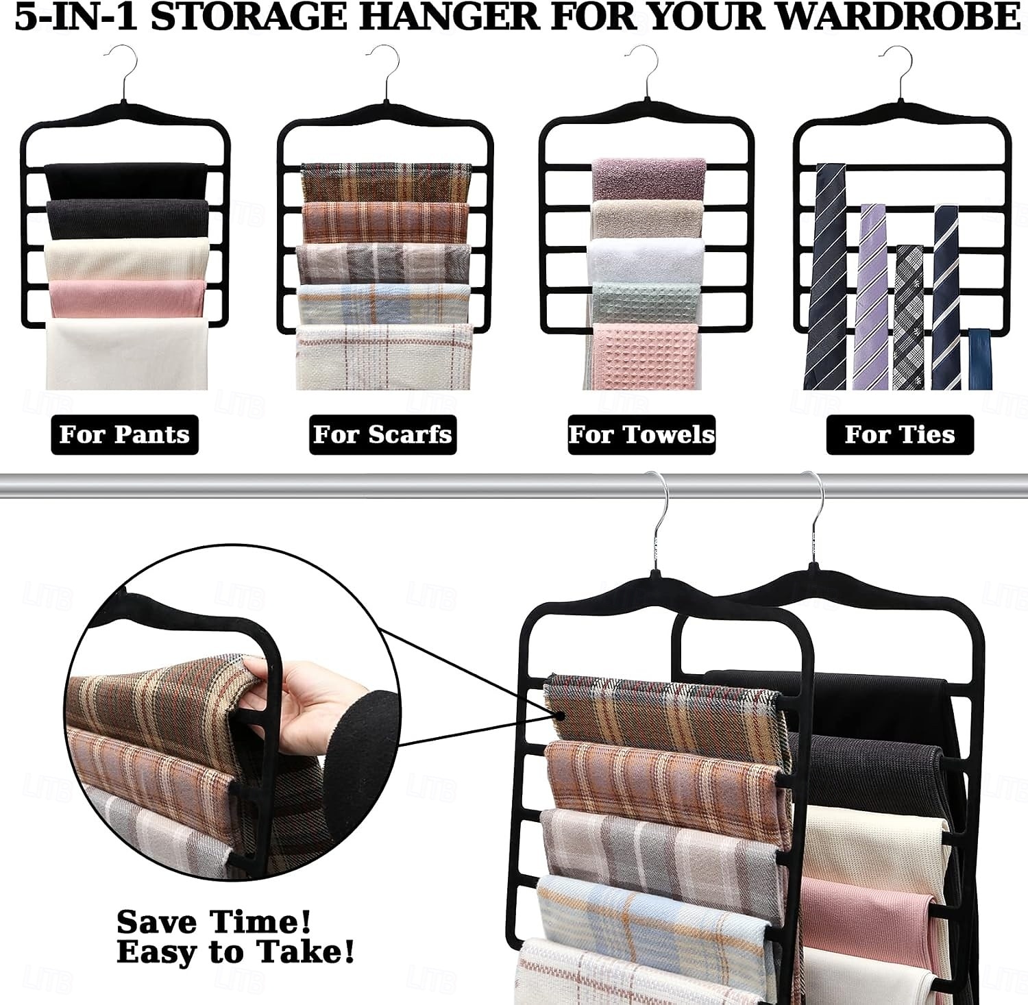 Lot de 3 organisateurs de placard et de rangement en velours pour pantalons, cintres, gain de place, organisateur antidérapant à 5 niveaux pour foulards et jeans, essentiels pour dortoirs pour de 2025 ? $16.49 –P4