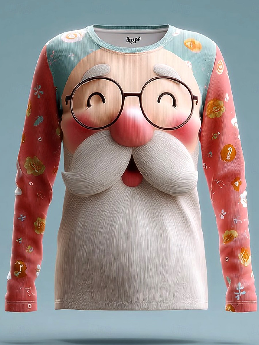 Noël Femmes T-shirt Graphique Père Noël Lettre ancien Élégant Classique manche longue Col ras du cou Col rond Hauts Réguliers Week-end Imprimé Blanche Vert Claire Rose Claire Rouge Beige Hiver de 2025 ? $26.99 –P1