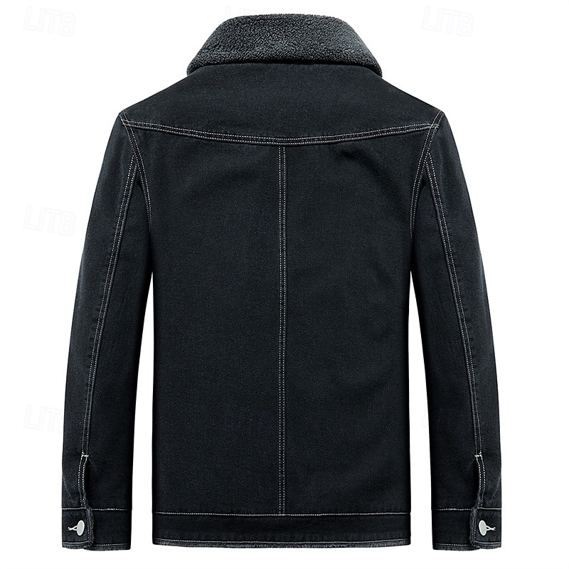 Męskie Kurtka zimowa Kurtka polarowa Jeansowa kurtka Urlop Codzienny Keep Warm Kieszeń Polar Jesień Zima Równina Moda Moda miejska Klapa Regularny Czarny Niebieski Ciemnoszary Kurtki 2025 - $66.99 –P4