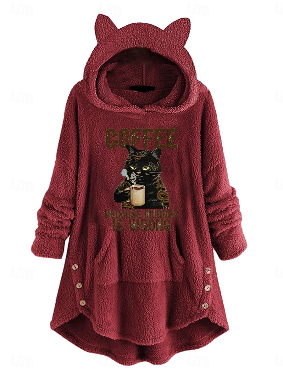 Női Pulóver Hoodie pulóver Cica Alkalmi Hosszú ujj Kapucni Hosszú felsők Utca Hétköznapi Arcpír rózsaszín Bor Szürke Ősz Tél 2025 - $31.99 –P2