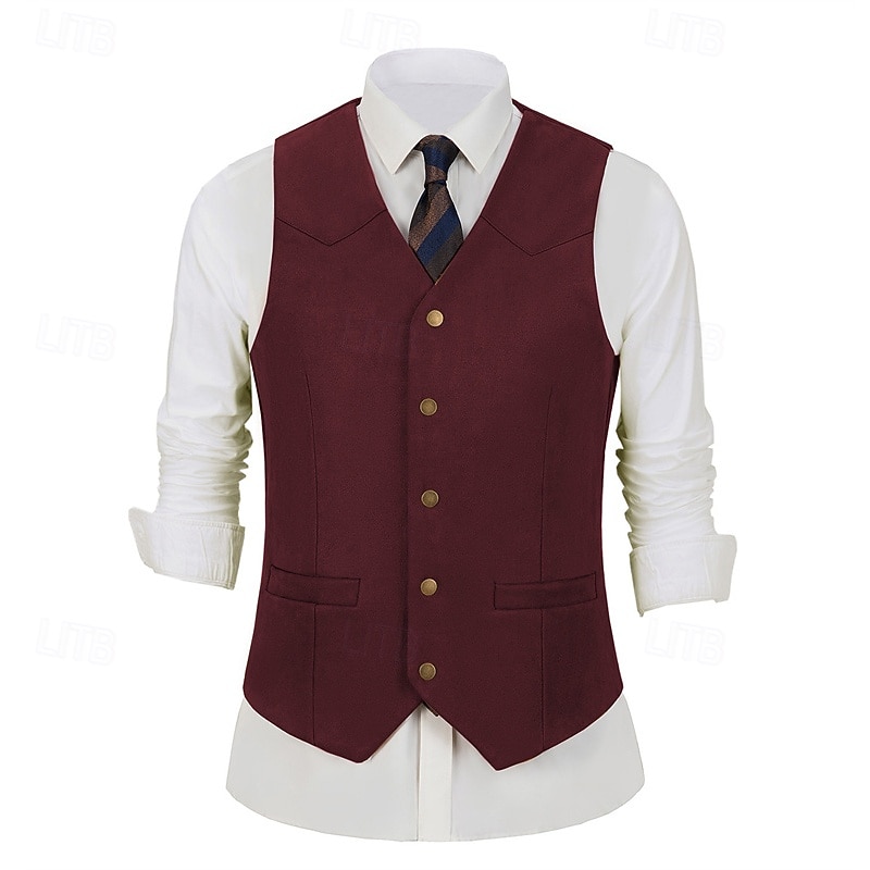 Herren Weste aus Wildlederimitat Weste Gilet Urlaub Party Geschäft Mode Lässig Frühling Herbst Tasche Knöpfe Polyester Bequem Einfach Einreihig Ein-Knopf V Ausschnitt Normale Passform Schwarz 2025 - $32.99 –P4