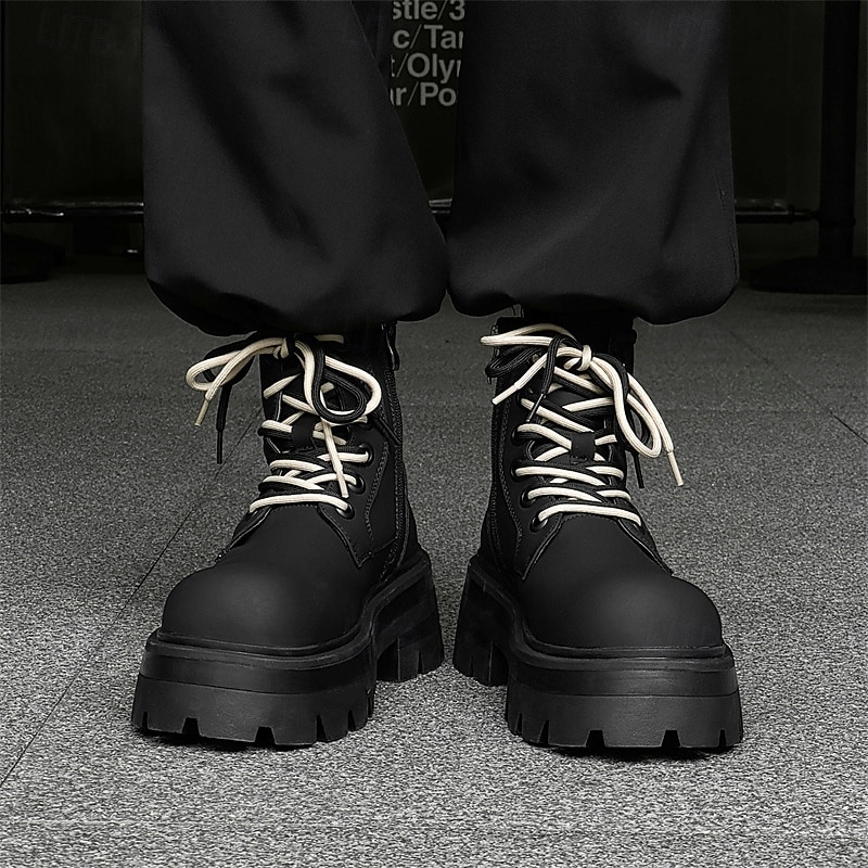 Homme Bottes Bottes de Travail Marche ancien Quotidien PU Augmentation de la hauteur Confortable Bottes Mi-Mollet À lacets Noir Automne Hiver de 2026 ? $79.99 –P8