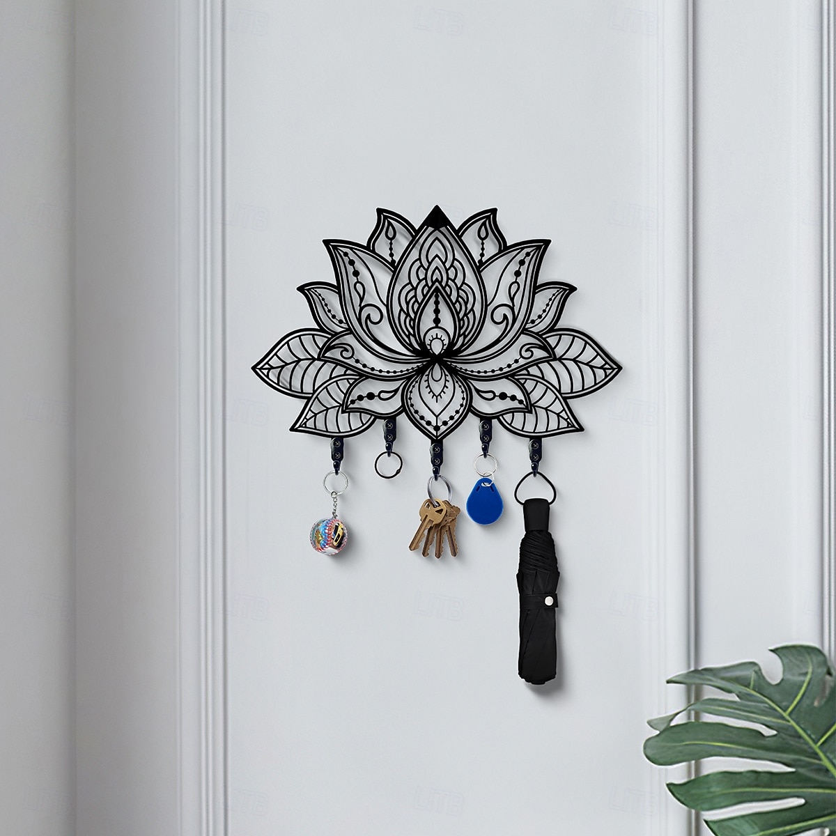 nástěnný držák na klíče s motivem lotosu, teplá bytová dekorace, kovový háček na klíče od vchodových dveří, kuchyně, kanceláře nebo auta, organizér do domácnosti v retro stylu 2026 - $10.99 –P7