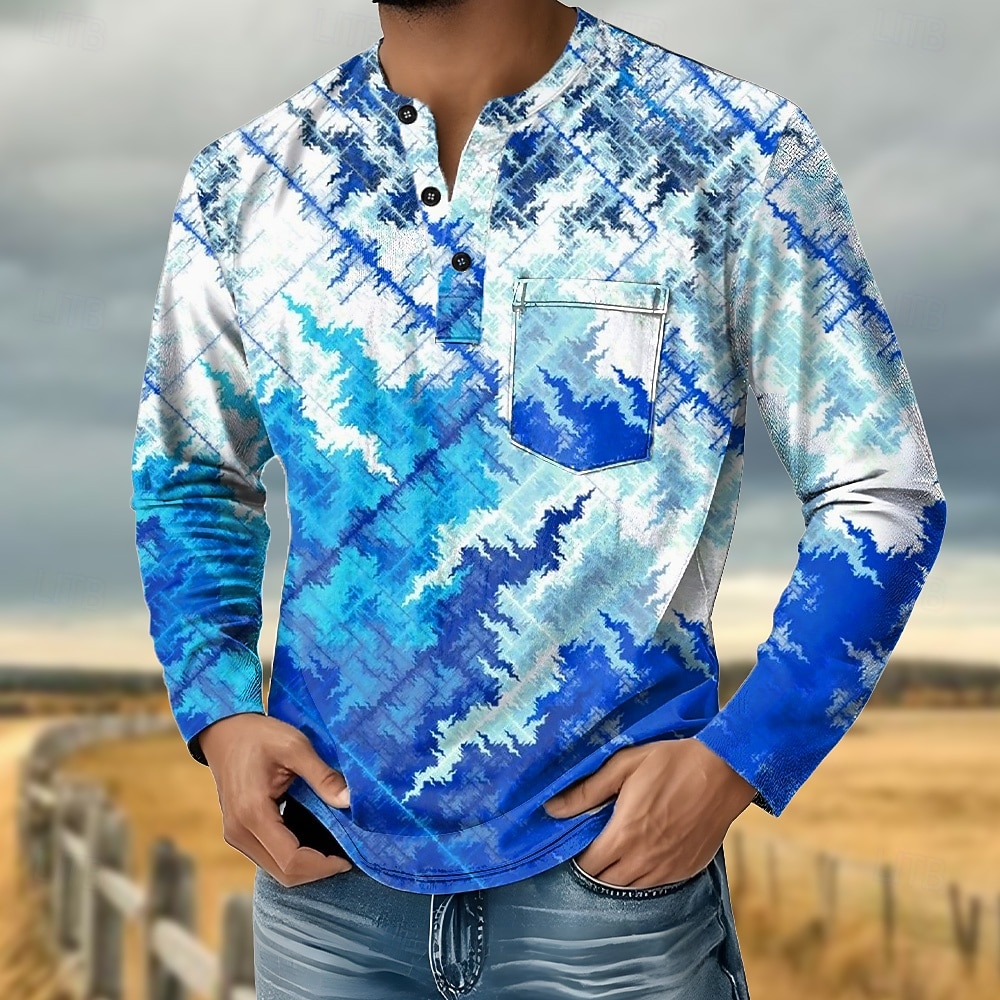 Per uomo Stampa Astratto Maglia Henley Maglietta Manica Lunga Retrò Vintage Casual Di tendenza Casuale Primavera Autunno Blu Arancione Henley Maglietta Henley del 2026 a $25.99 –P2