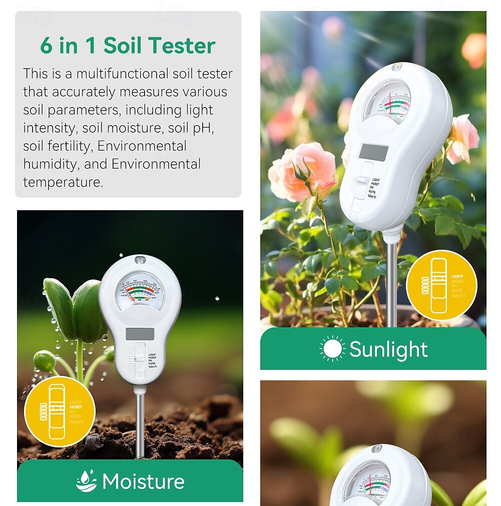Digital Soil Tester - Multi-parameter Monitor Suitable For Ph/Conductivity/Temperature/Humidity/Illuminance Led Display Screen 2025 - $34.99 –P3
