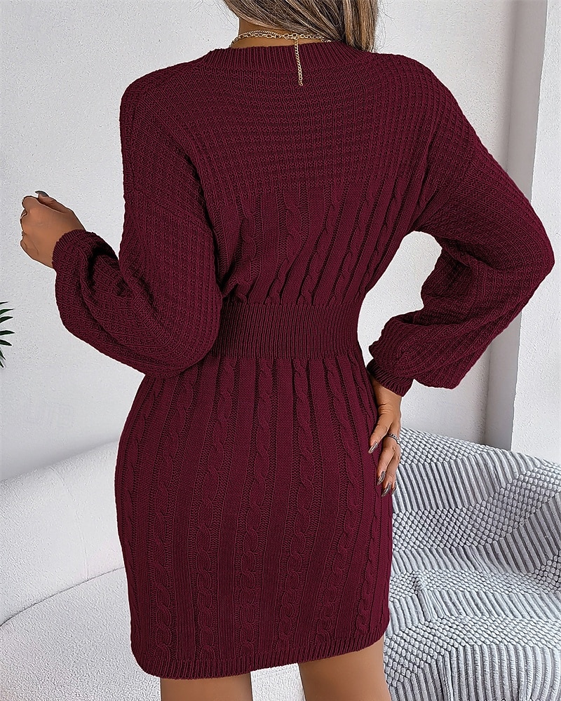 Dam Mini klänning Tröjklänning Vardagsklänning Elegant Mode Modern Utomhus Dagligen Utekväll Normal Slät Långärmad Rund hals Gul Rubinrött Grå Vår Höst 2025 - $33.99 –P7
