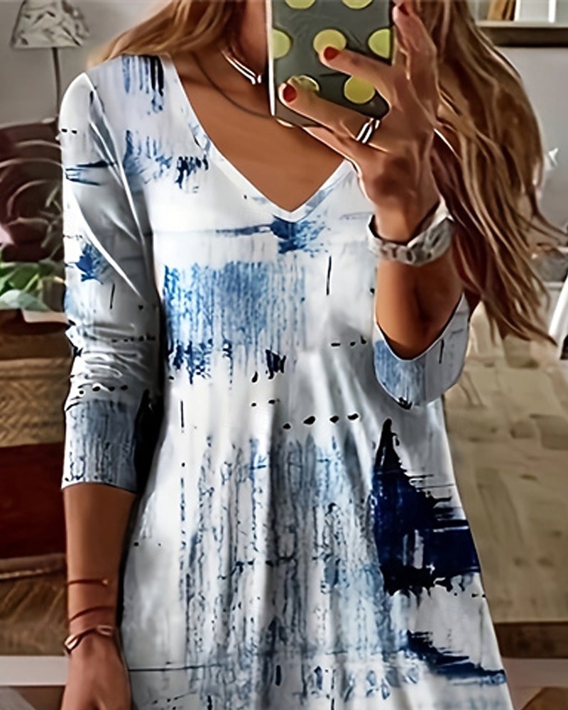Pentru femei Rochie Mini Rochie casual Rochie leagăn Elegant Modă Modern Zilnic Plajă Sfârșit de săptămână Fit regulat Grafic Manșon Lung În V Alb Primăvară Toamnă 2025 - $26.99 –P2