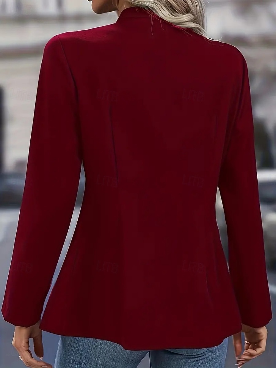 Women's Blazer Comfortable Breathable Pocket Buttons Casual Plain Casual Office Street Daily Wear Single Breasted Regular Stand Collar Regular Fit Long Sleeve Outerwear Black White Wine Spring Fall 2026 - $28.99 –P6