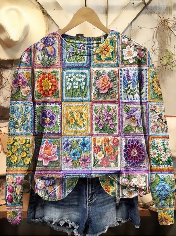 Damen Pullover Sweatshirt Blumen Grafik Mode Lässig Langarm Rundhalsausschnitt Normale Oberteile Straße Alltagskleidung Lässig Druck Rote Violett Orange Braun Khaki Herbst Winter 2025 - $26.99 –P2