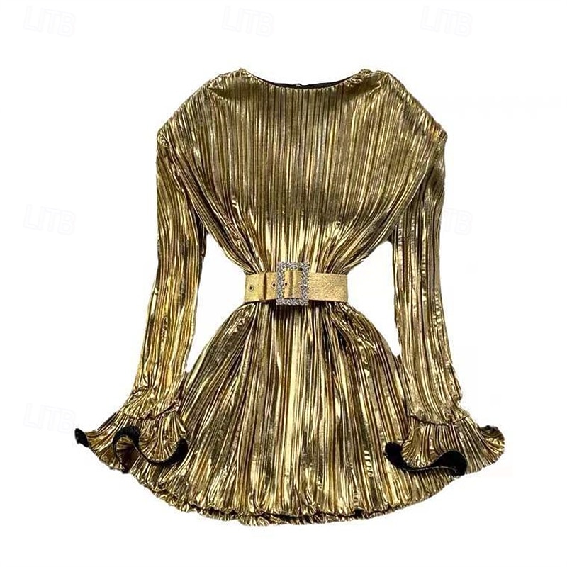 Women's Midi Dress Sequin Dress Elegant Fashion Modern Daily Outdoor Beach Regular Fit Plain Long Sleeve Crew Neck Gold Spring Autumn 2026 - $61.99 –P3