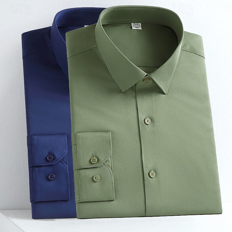 Men's Shirt Dress Shirt Non Iron Shirt Button Up Shirt Plain Formal Wedding Wine+Blue White+Black White+Blue Orange+Black Long Sleeve Lapel Spring &  Fall All Seasons Clothing Apparel 2025 - $29.99 –P8