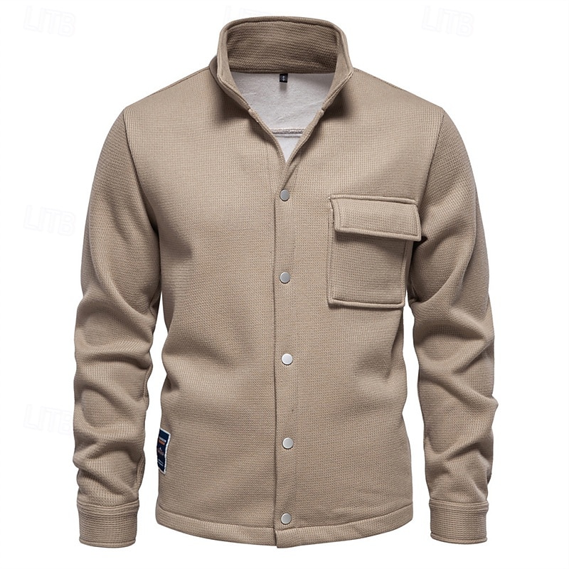 Herren Waffeljacke Fleecejacke Cargo-Jacke Freizeitjacke Urlaub Täglich Warm Tasche Herbst Winter Einfach Mode Klassisch Revers Regulär Schwarz Weiß Marineblau Blau Khaki Jacken 2025 - $54.99 –P8