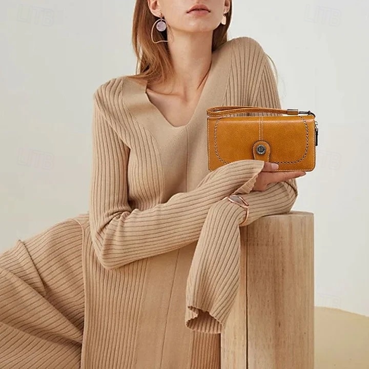 rfid antimagnetisk lång plånbok för kvinnor med dragkedja i läder med stor kapacitet, snygg kreditkortshållare med bifold-organisatör, modern handväska för dagligt bruk 2026 - $25.99 –P9