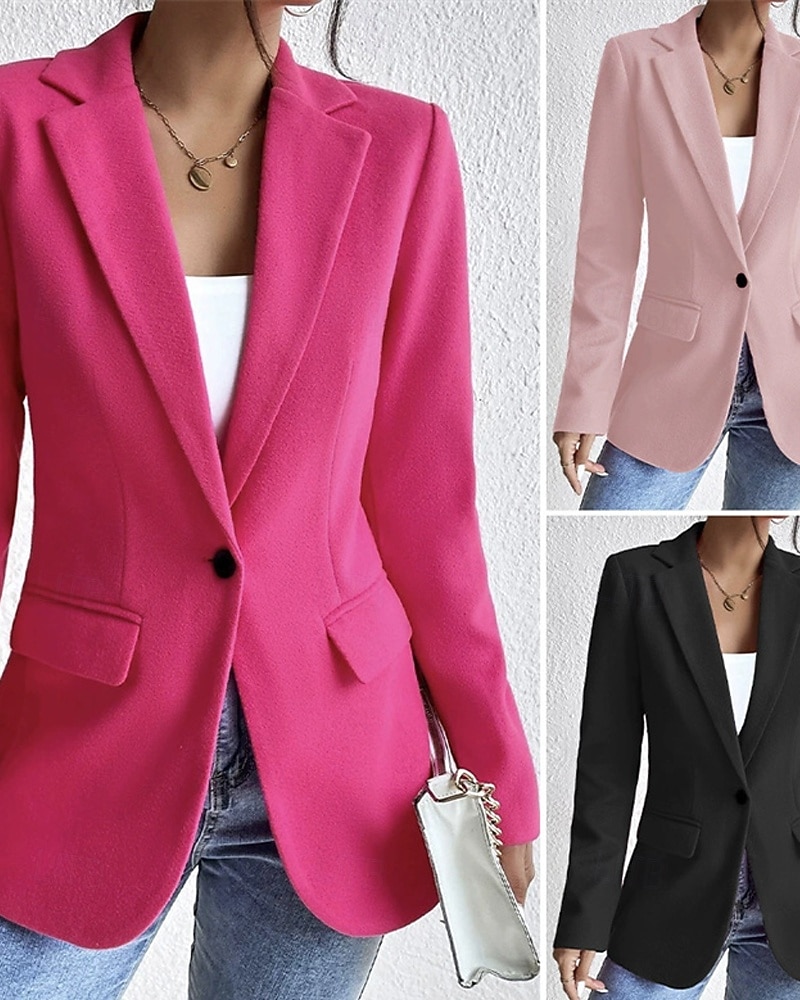 Damskie Marynarka Wygodny Kieszeń Guziki Elegancja Moda Na zewnątrz Równina Wyjściowe Codzienne Weekend Guziki jednorzędowe Regularny Klapa Regularny Długi rękaw Odzież wierzchnia Jasnoróżowy Czarny 2026 - $34.99 –P1