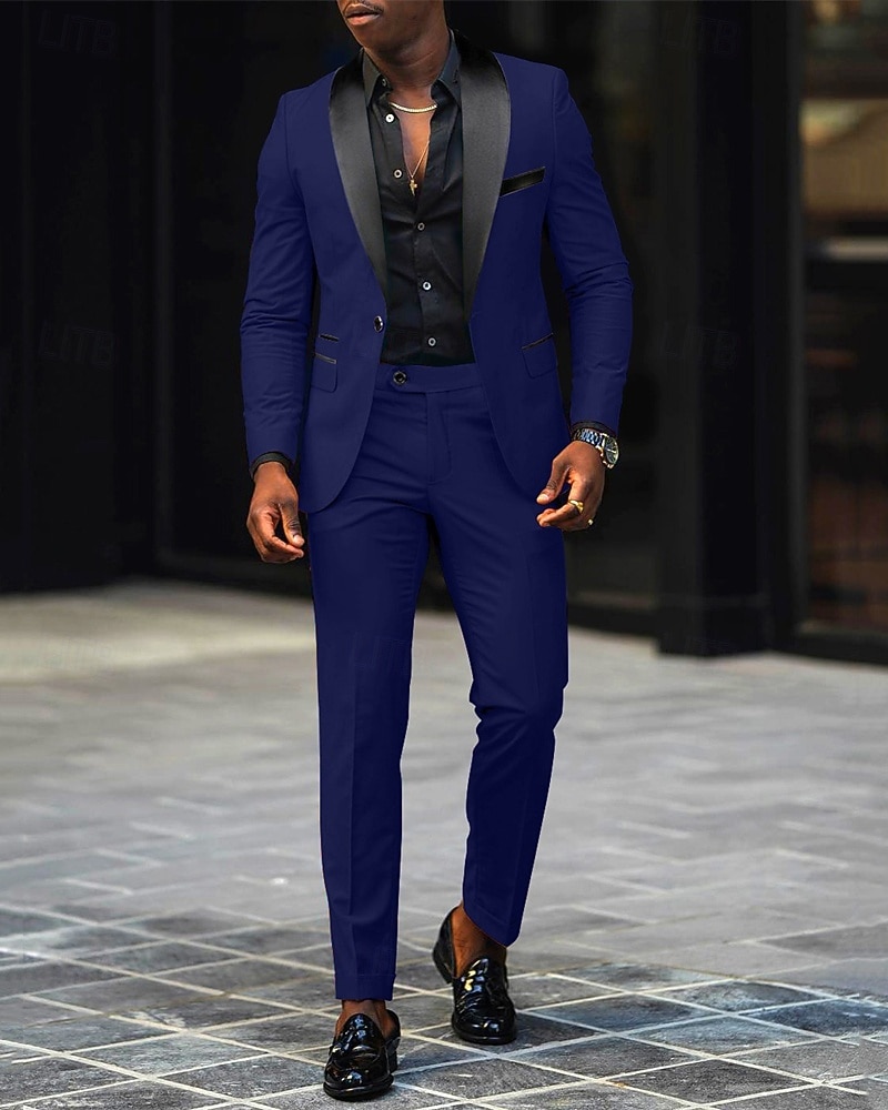 Męskie Marynarka + spodnie wizytowe Marynarka Garnitury Biznes Spotkanie towarzyskie Wesele 2 elementy Moda Codzienny Wiosna Jesień Poliester Kolorowy blok Kieszeń Guziki Wygodny Guziki jednorzędowe 2025 - $89.99 –P7