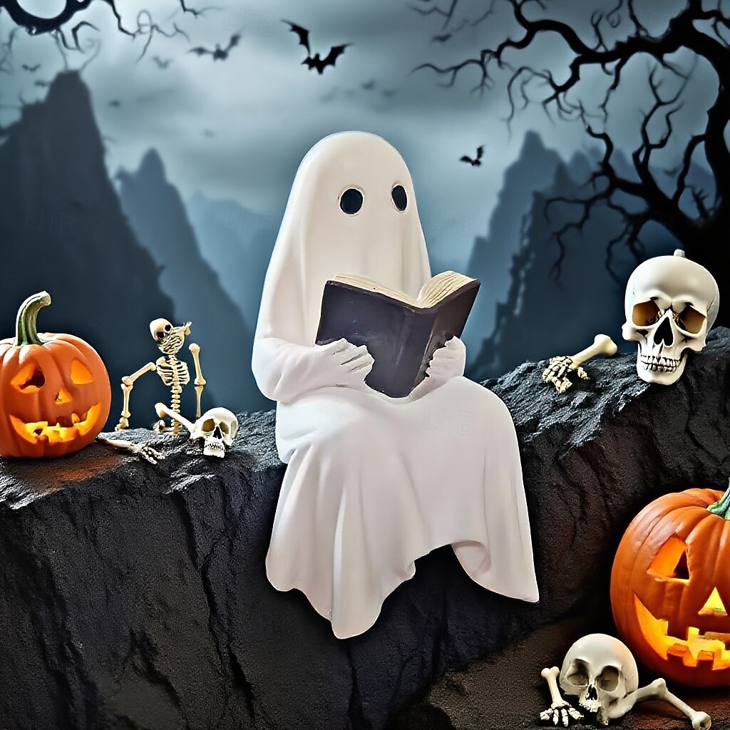Halloween Cute Ghost Decoration Reading Book Resin Figurine Spooky Tabletop Desk Ornament, Haunted House Mini Statue, Creepy Cute Decoration for Home, Office & Party Decor 2026 - $21.99 –P2