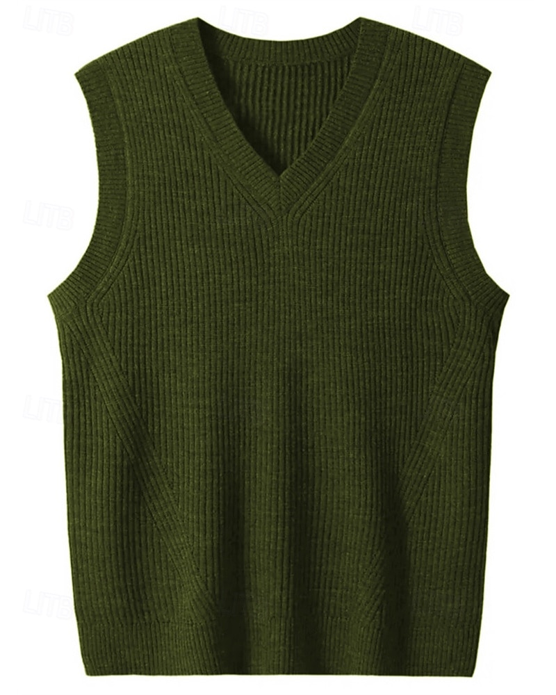 Men's Sweater Vest Dress Sweater Pullover Sweater Jumper Vest Knit Sweater Ribbed Knit Regular Tops Knitted Plain V Neck Fashion Casual Vacation Daily Wear Clothing Apparel Fall Winter Black Green S 2025 - $22.99 –P9