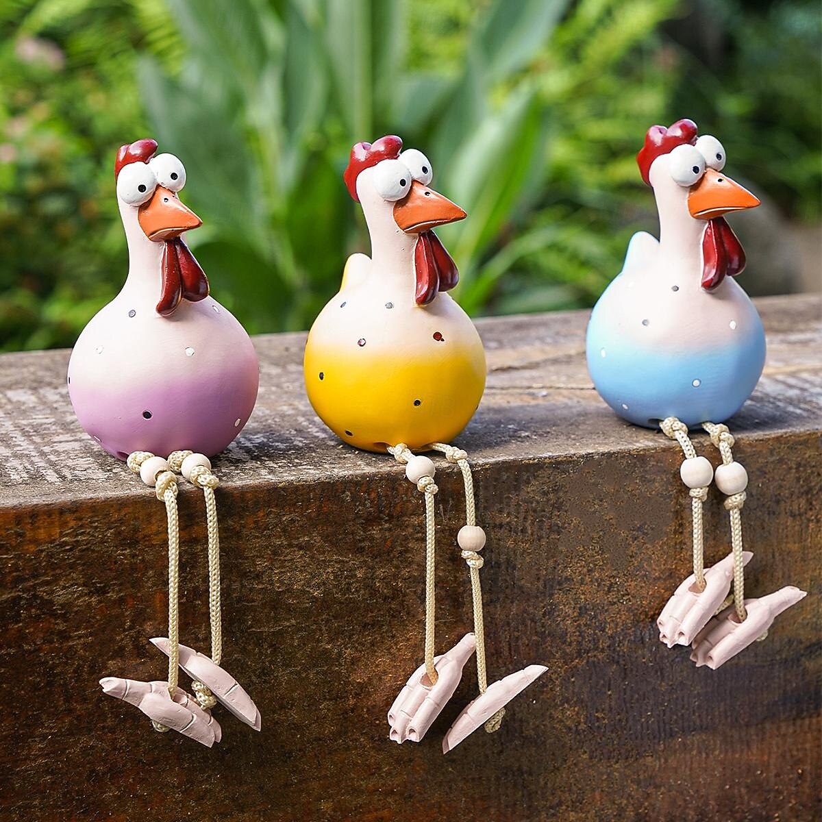 Søt og morsom storøyd kyllingfigur med lange bein – kreativ hagehengende kylling- og kalkunskulptur, miniatyrkunstpynt for hjem og utendørs hagedekor 2025 - $9.99 –P3