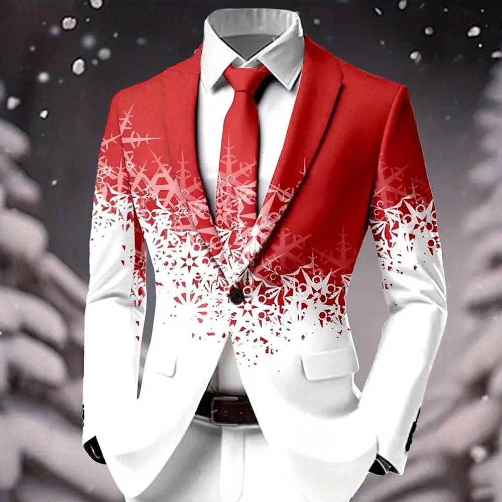Pánské Blejzr Kabát Vánoce Dovolená Ležérní Běžné Denní Na běžné nošení Podzim zima 100% polyester Sněhová vločka 3D tisk Knoflíky Zahřívací Pohodlné Jednořadé Blejzr Červená 1 Červená 4 Červená 3 2025 - $64.99 –P4