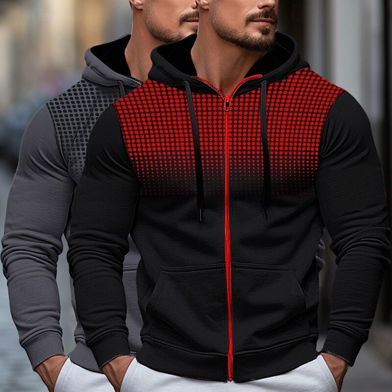 Homme Sweat à capuche Sweat à capuche zippé intégral Sweat à capuche en polaire Blanc + Rouge Rouge + Gris Noir + blanc Blanc + Gris Noir + Gris À capuche À pois Uni Fermeture éclair Bloc de Couleur de 2025 ? $32.99 –P11