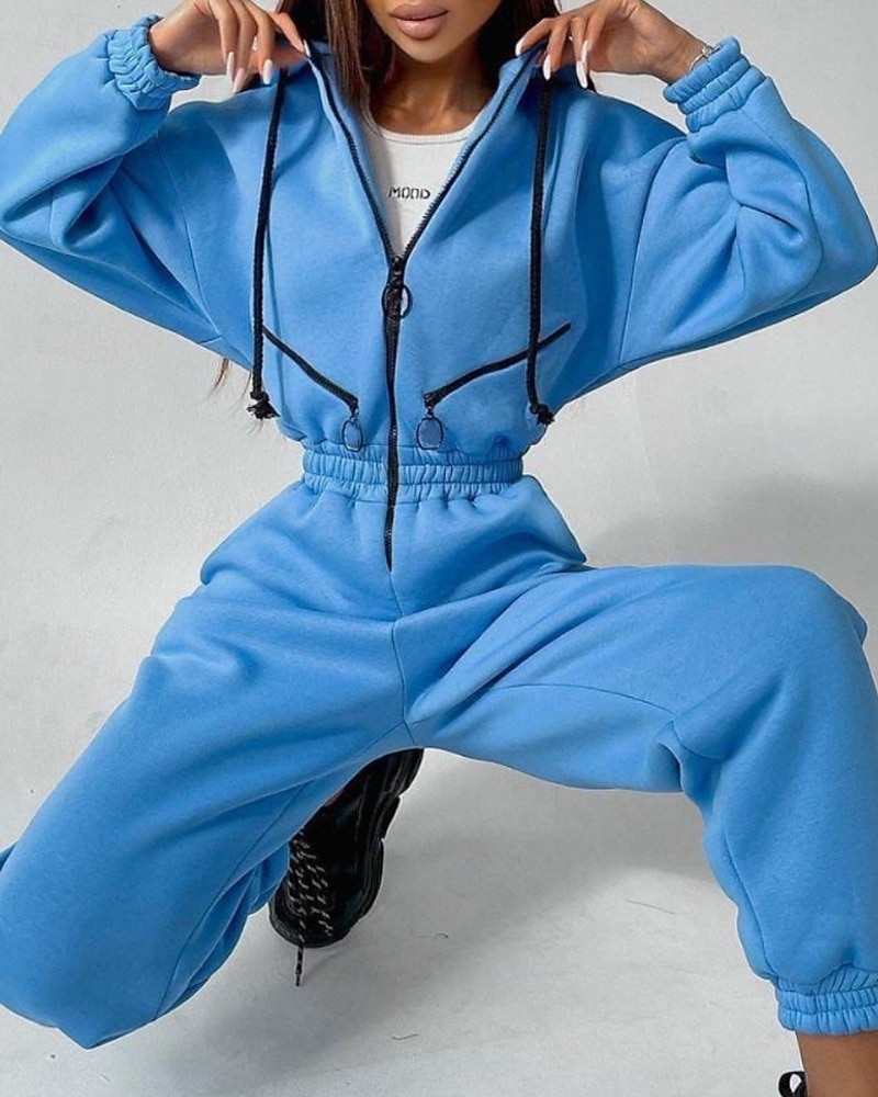 Női Szabályos Jumpsuitek Utcai sikk Színes Hosszú ujj Kapucni Kollázs Cipzár Utca Napi Normál Fehér Arcpír rózsaszín Medence Ősz 2025 - $27.99 –P5