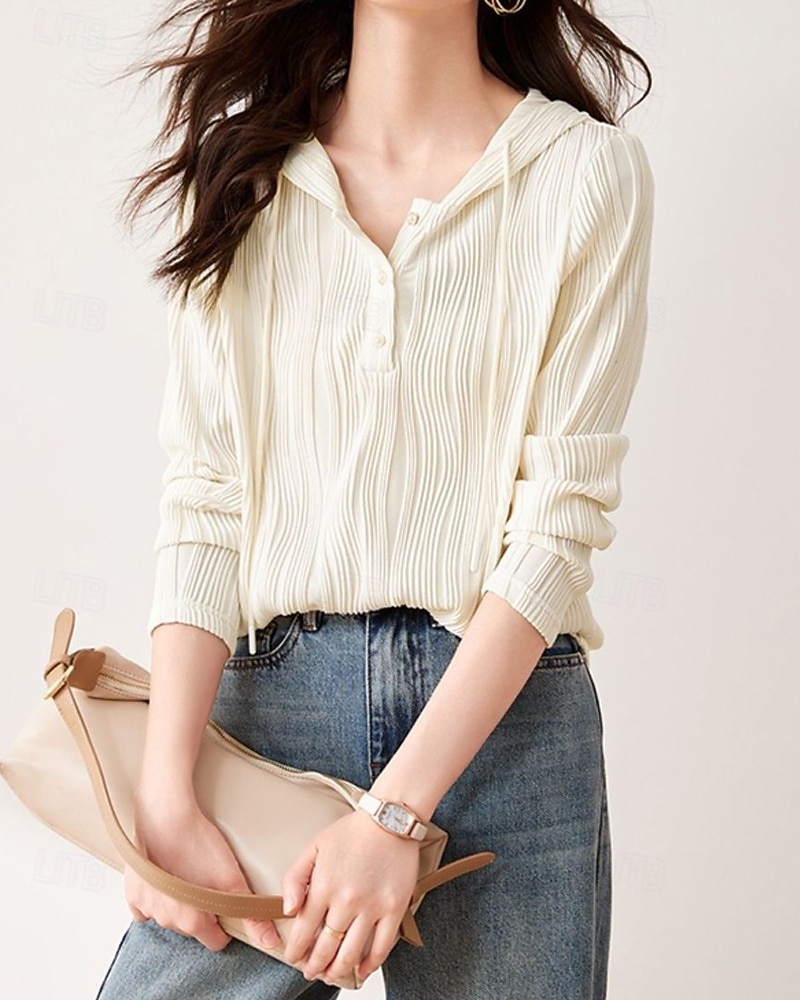 Per donna Felpa con cappuccio Semplice Casual Manica Lunga Con Cappuccio Top Regolari Streetwear Ferie Bottoni Beige Autunno Inverno del 2025 a $23.99 –P1