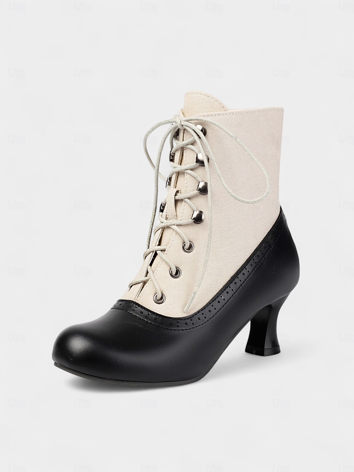 Bottines Victoriennes Femme Lacets - Style Vintage, Bout En Amande, Talon 5.5 Cm - Cuir Synthétique, Fourrure Intérieure - 8